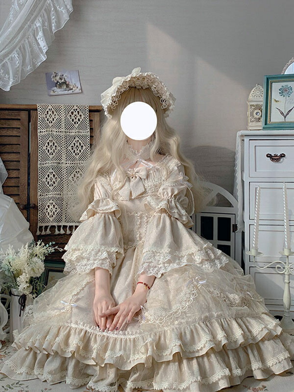 古典的なロリータOPドレスフリルボウレースロリータワンピースドレス