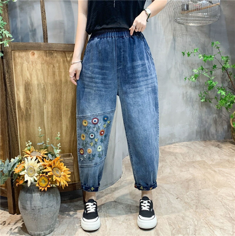 【D&G】23 花柄刺繍 ダークデニム スリムフィット GEMEDA ジーンズ デニム デニムパンツ 花柄刺しゅうデニムパンツ