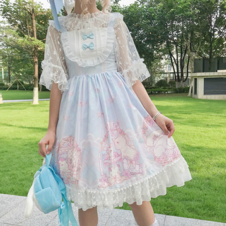 ライトローデニムロリータジャンパースカート＋ドールインナー＋エプロン