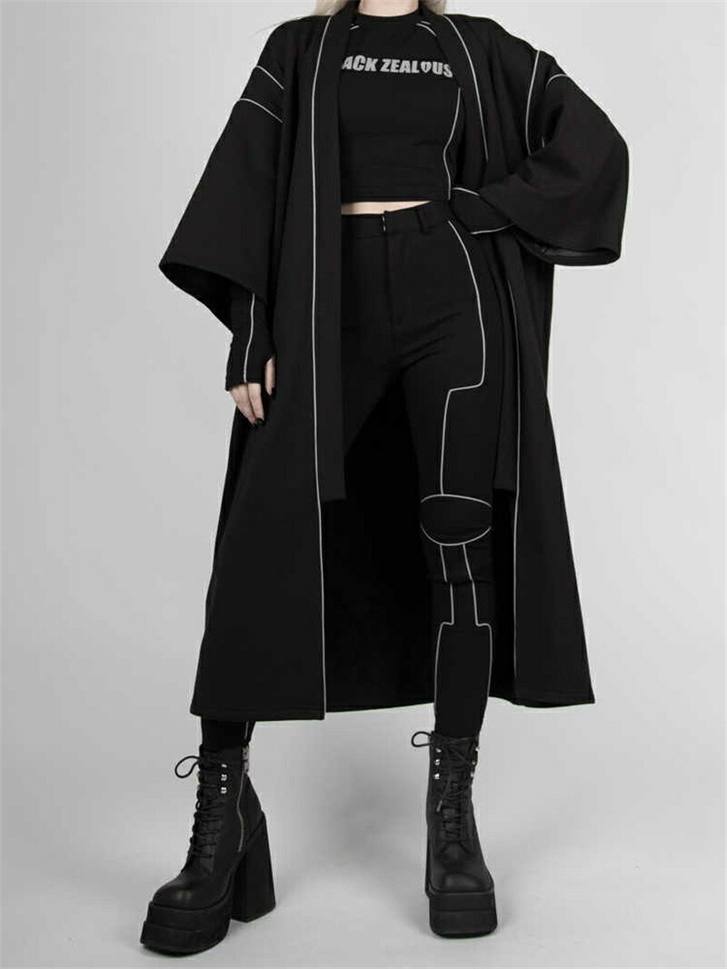 スチームパンクなロリータコート オリジナルBLACK ZEALOUS 電子感カーディガンコート超ロングコート 暗黒系 レディース ハロウィンコスプレ衣装 クリスマスコスプレ衣装 パーティードレス ステージ衣装 余興 オペラ 音楽会 イベントブラックベルト付き|金城商店