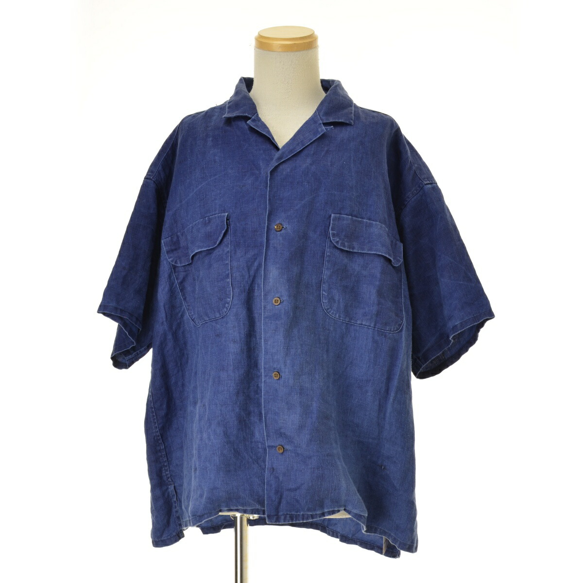 【中古】【期間限定値下げ】NIGEL CABOURN / ナイジェルケーボン 25SS 80500011006 OPEN COLLAR SHIRT - LINEN INDIGO半袖シャツ【cacgacad-m】