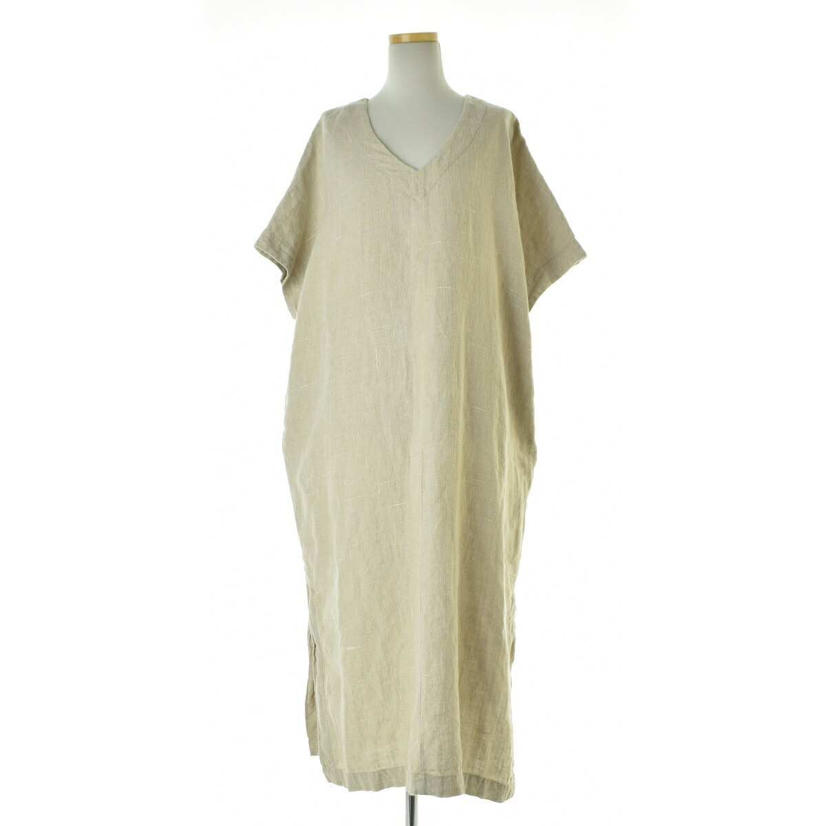【中古】nest Robe / ネストローブ01203-1005 リネンシルクツイードスリーブレスワンピース マキシ五分袖ワンピース【cacgahab-l】｜ブランド古着の買取販売カンフル