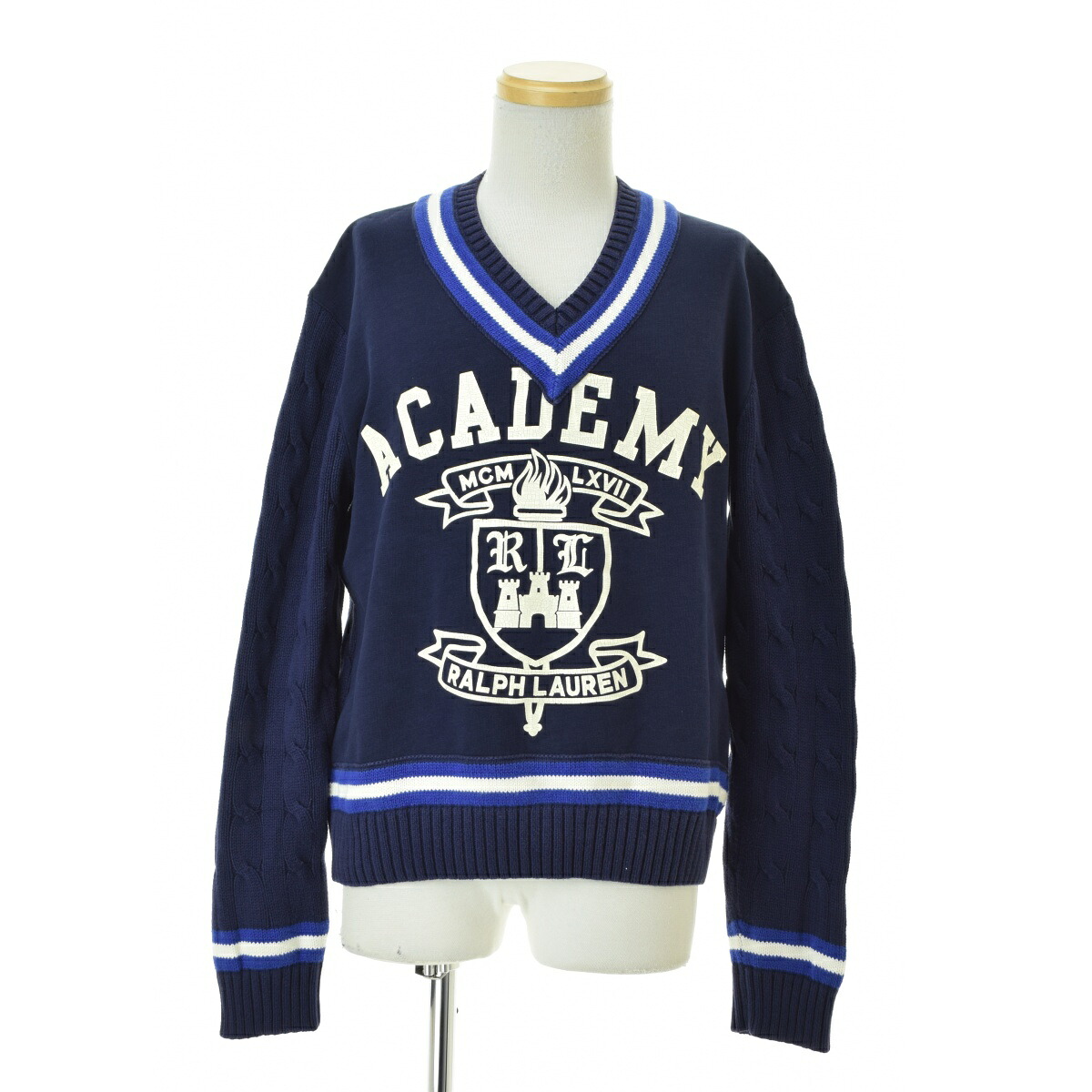 【中古】POLO RALPH LAUREN / ポロ ラルフローレンスウェット切替ケーブルVネック長袖ニットセーター【cacgafca-m】|ブランド古着の買取販売カンフル
