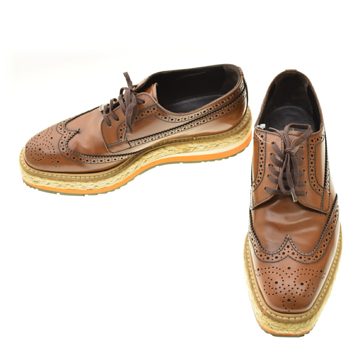 【中古】【期間限定値下げ】PRADA / プラダ 1E207D ウィングチップ エスパドリーユレザーシューズ【cacgadae-z】