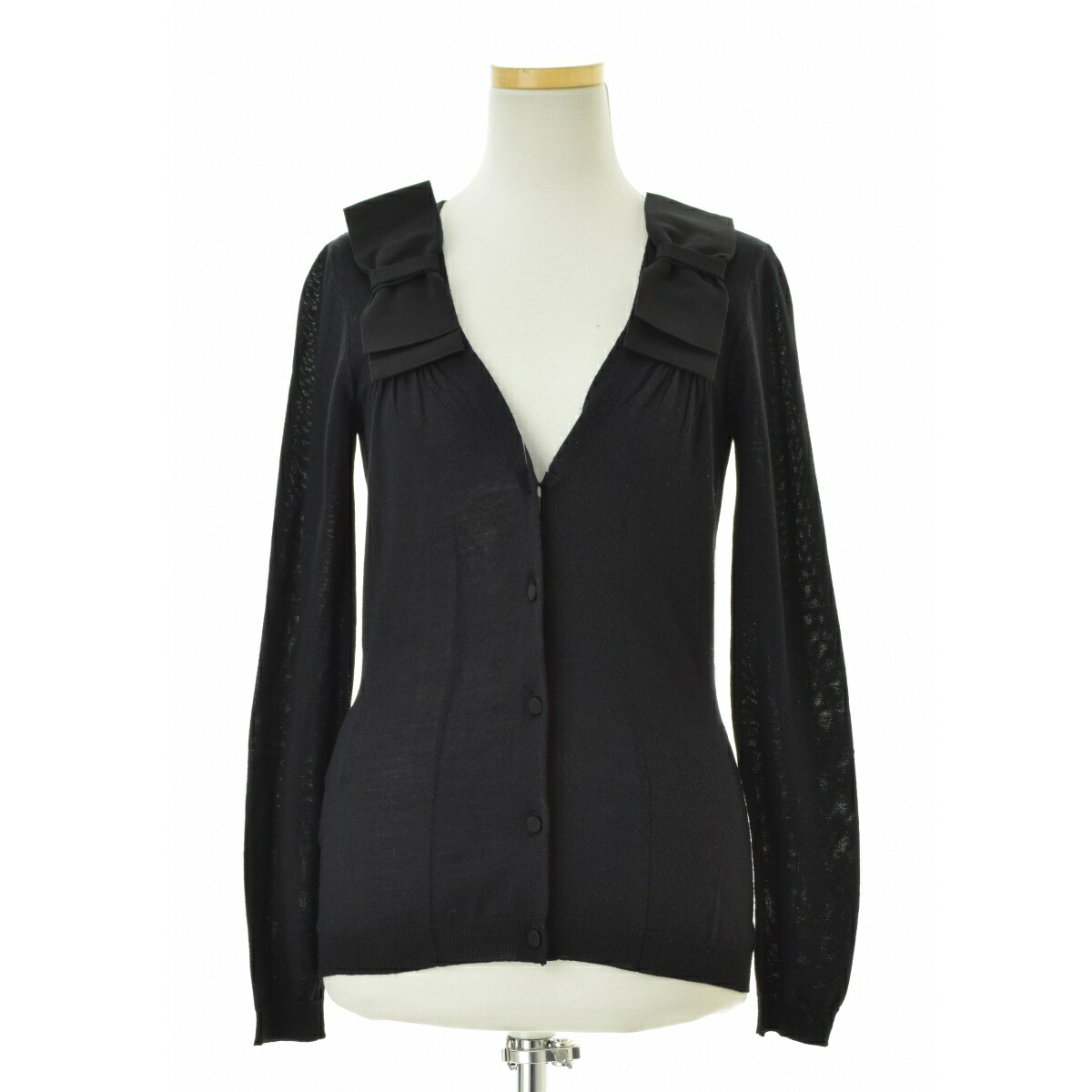 【中古】PRADA / プラダ P25D83 S152 1JX6 リボン ウールシルクニット長袖カーディガン【cacgaeaf-l】