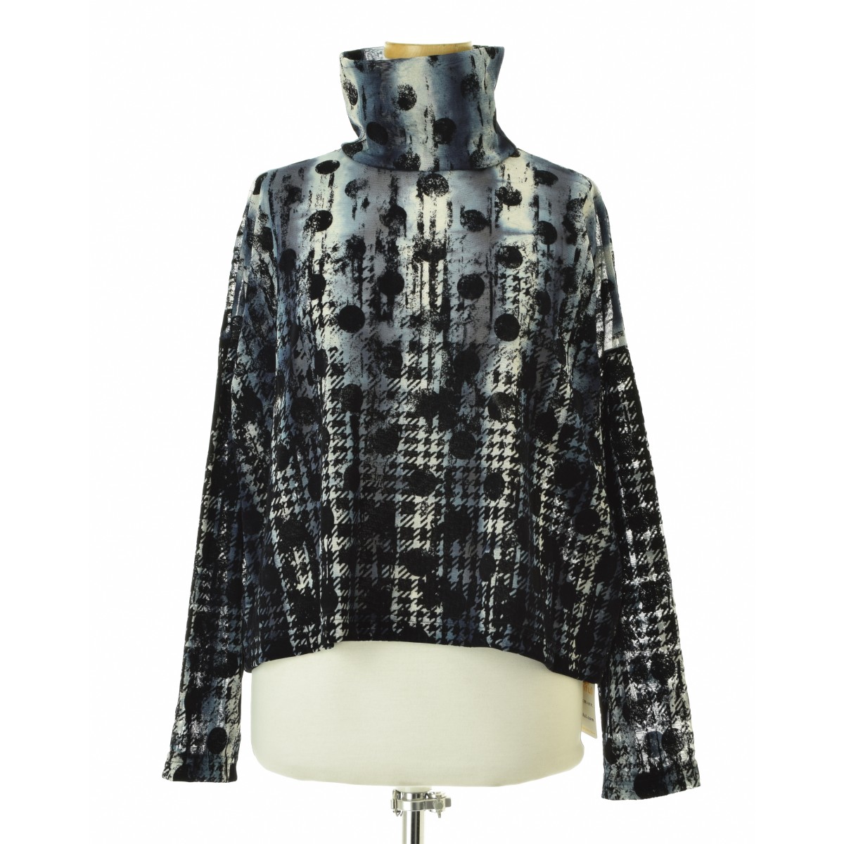 【中古】Y'S / ワイズ YM-T20-676 HOUNDTOOTH DOTS TULLE CROPPED HIGH-NECK T長袖カットソー【cacfbaai-l】