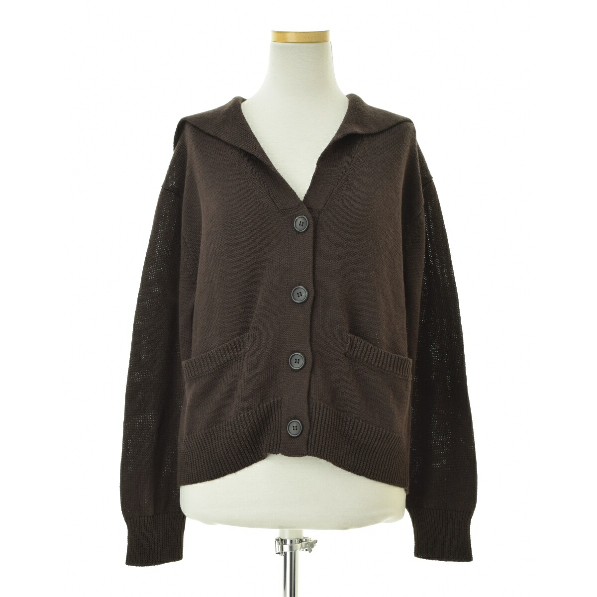 【中古】MARGARET HOWELL / マーガレットハウエル 24SS 5784164002 LINEN COTTON SILK KNIT セーラーカラー長袖カーディガン【cacfbcda-l】