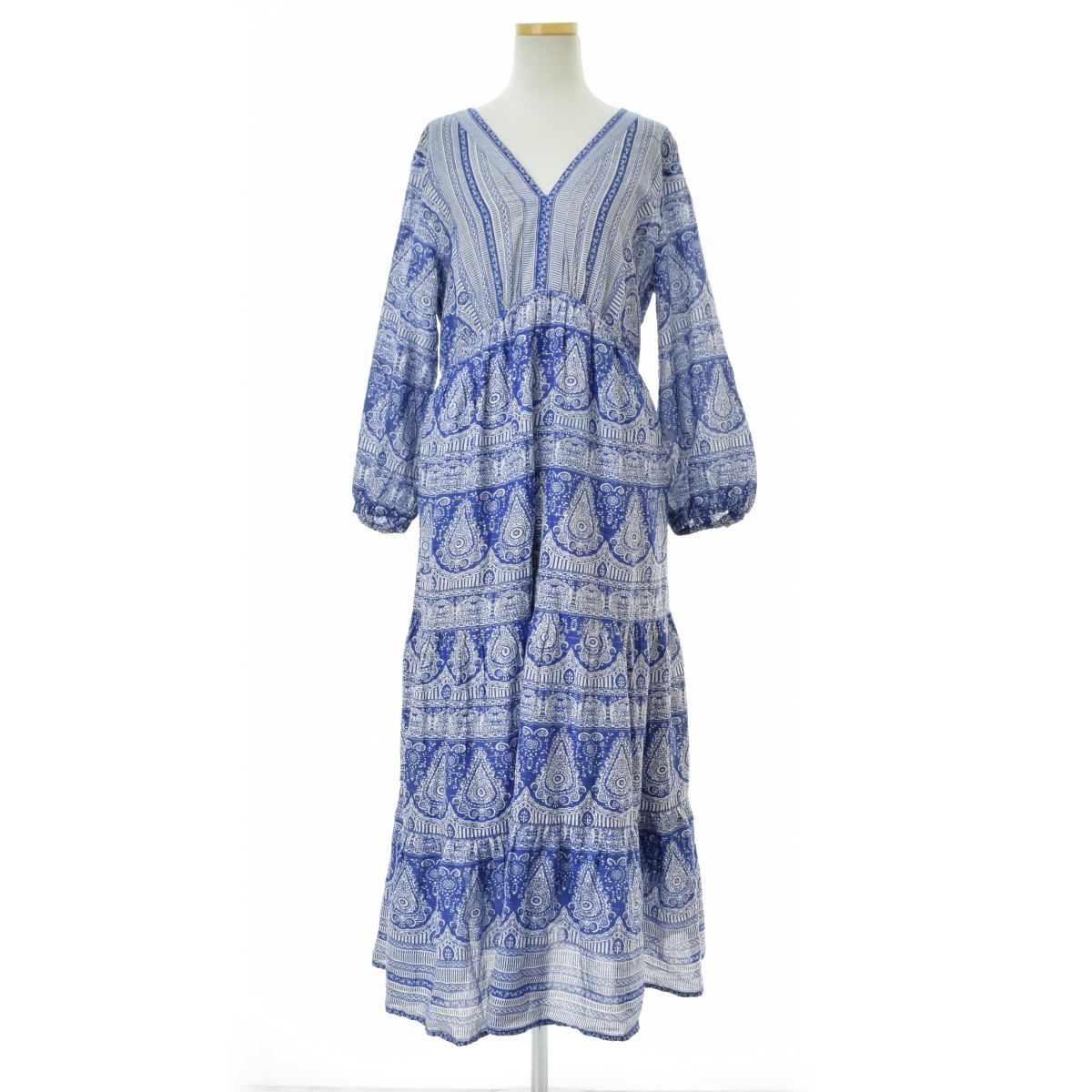【中古】Sara mallika020491567 バックリボン エスニックプリントマキシ長袖ワンピース【cacgagcj-l】｜ブランド古着の買取販売カンフル