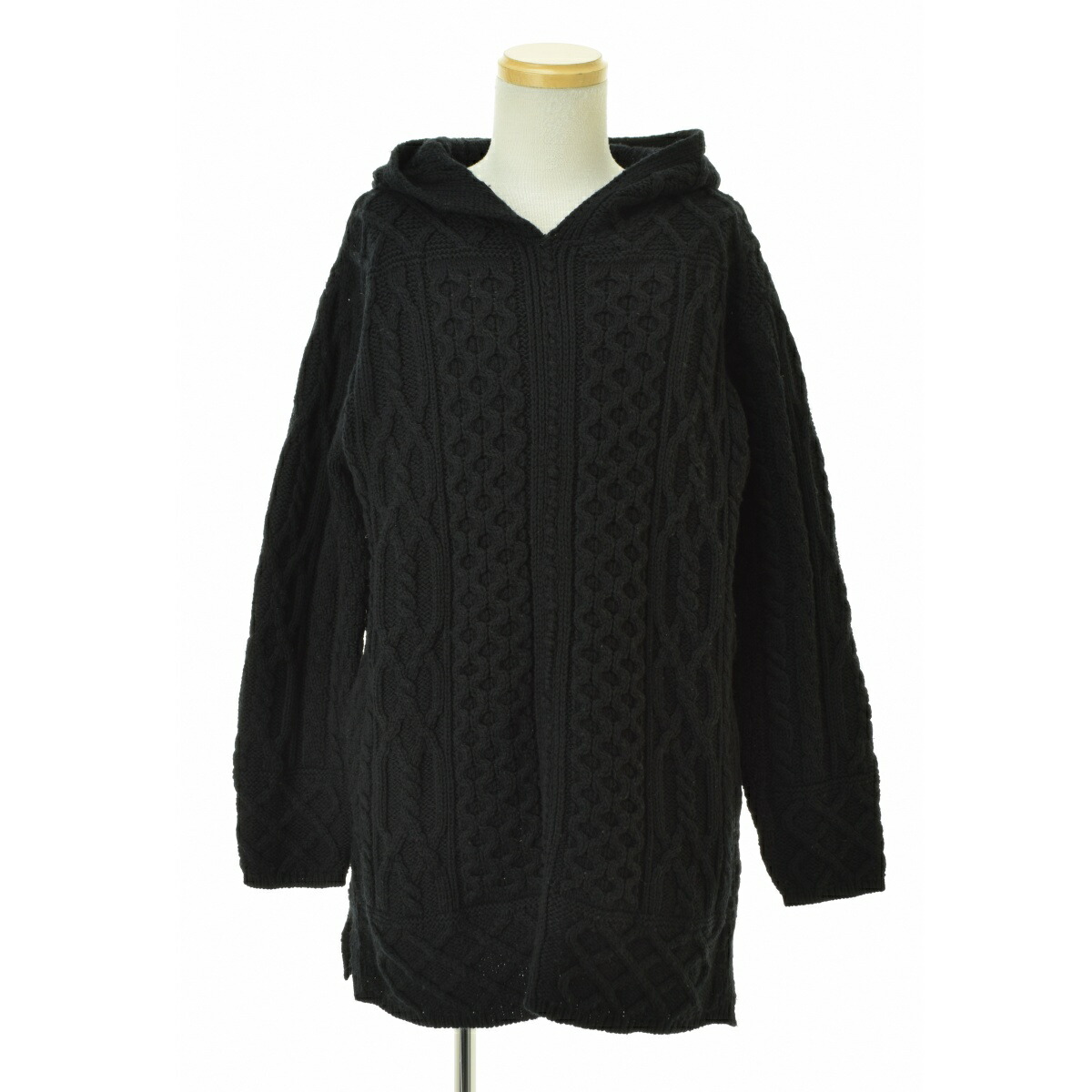 【中古】ARAN CRAFTS / アラン クラフツ 90s アイルランド製 フード付 アラン ロング フーディ長袖ニットセーター【cacgabcc-m】