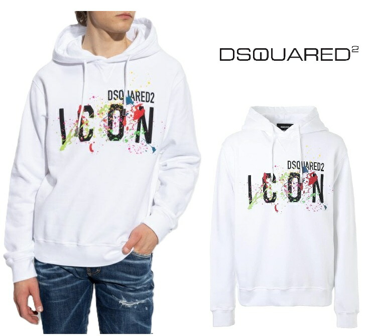 ディースクエアード (DSQUARED2)　 ICON フーディートレーナー クルーネック 長袖 裏起毛パーカー カジュアル ロンT プルオーバー 送料無料 カットソー DSQUARED- S79GU0072【ホワイト】 定価96800円 新品