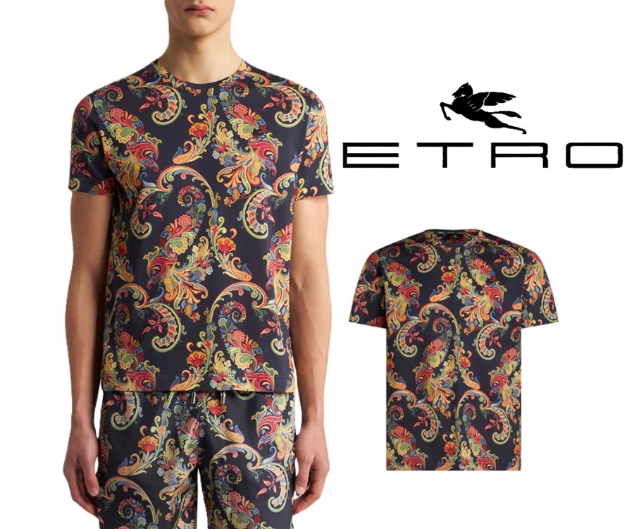ETRO エトロ シルク カットソー Tシャツ 半袖 総柄 サイズ38