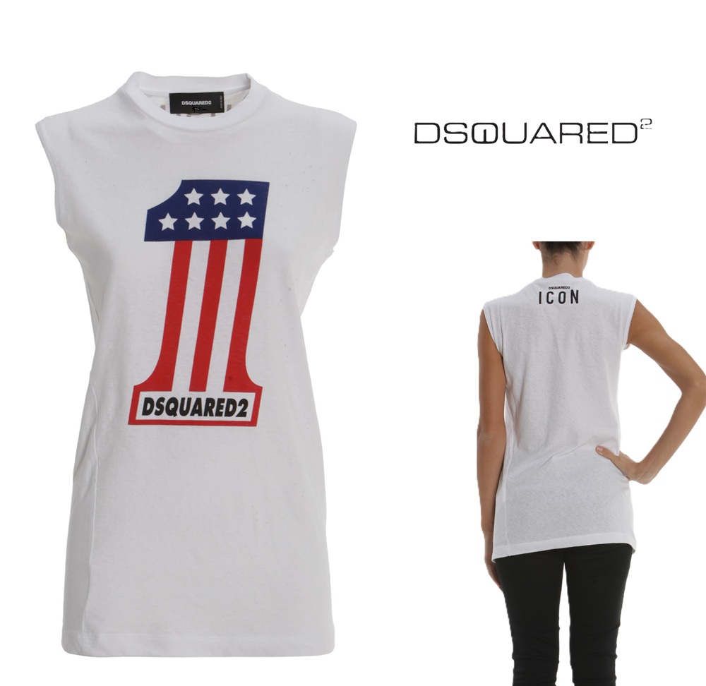 ディースクエアード (DSQUARED2)　 レディース　タンクトップ　オーバーサイズ クラッシュ加工　イタリア製ー ロゴプリント クルーネック DSQUARED2-S72GC890 新品未使用　送料無料