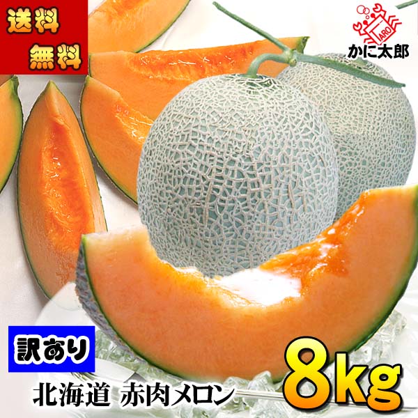 (送料無料) 訳あり メロン 北海道産 赤肉メロン　合計8kg 業務用のわけありメロン お中元にもご利用できます。ワケアリ 旬のフルーツグルメ(くだものギフト お中元)