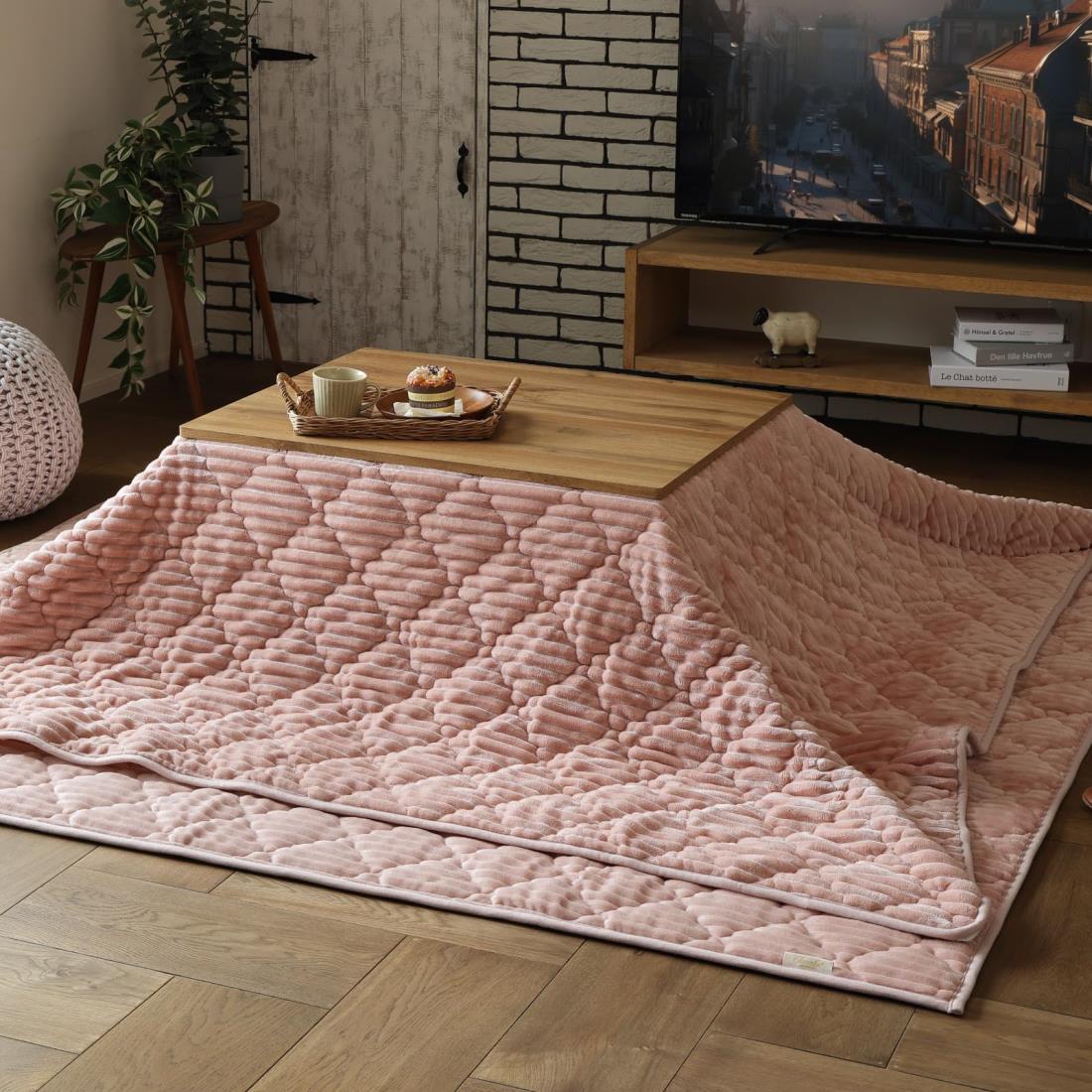 萩原 こたつ布団にも寝袋にもなる3WAYクッション ダスティピンク 約190×190cm(こたつ布団時) ショコラ 3通りの使い方ができるクッション 洗える アウトドア 防災グッズ