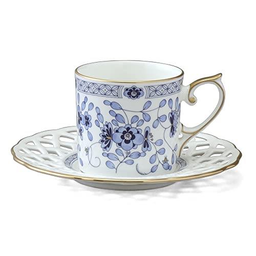 NARUMI(ナルミ) カップ ソーサー ミラノ ブルー 花柄 梅の花 更紗調 メッシュ コーヒーカップ＆ソーサー プレゼント 日本製 9682-20893