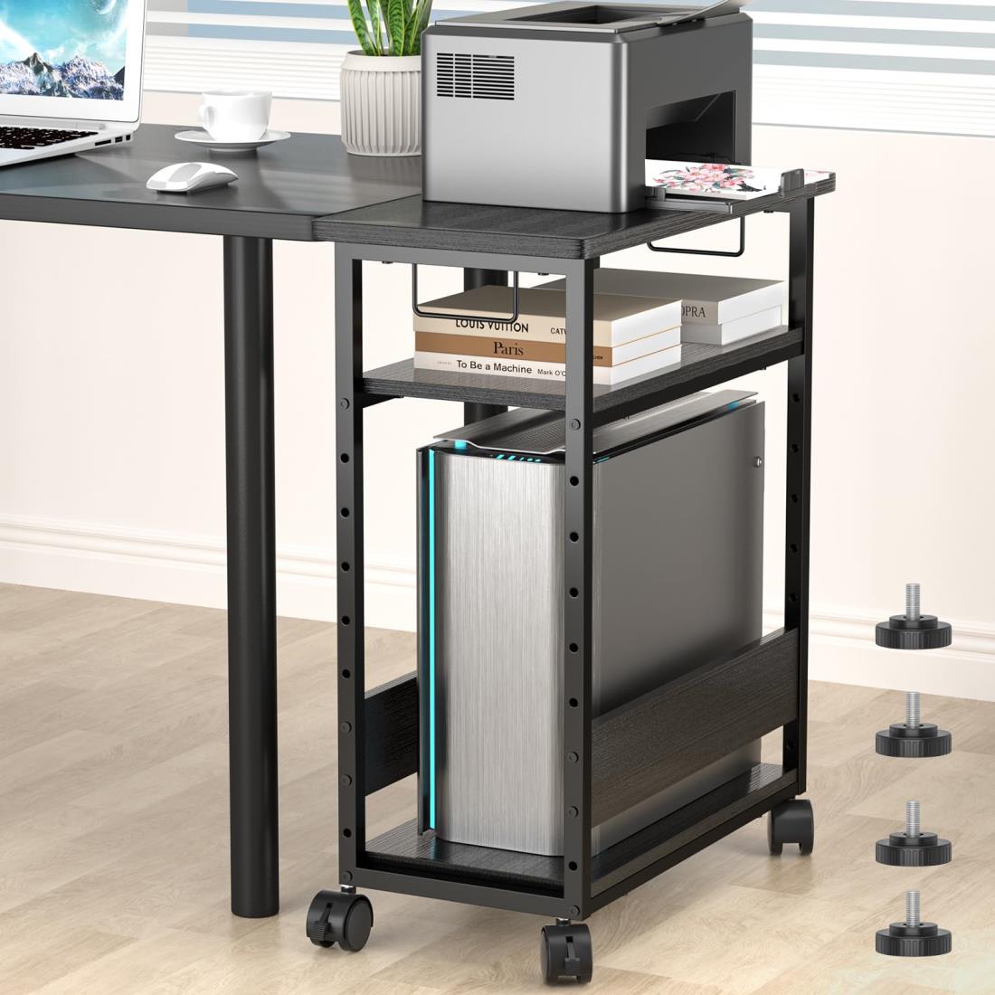キャスター付き3段パソコンワゴン 組立品 棚板高さ調整可 Amazon | DEWEL パソコンデスク ワゴン 3段 木製 pcワゴン キャスター