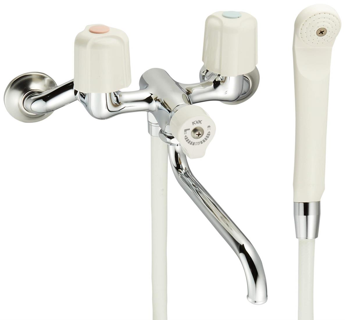 楽天市場】KVK KF100G3N 一時止水付2ハンドルシャワー 150mmパイプ付
