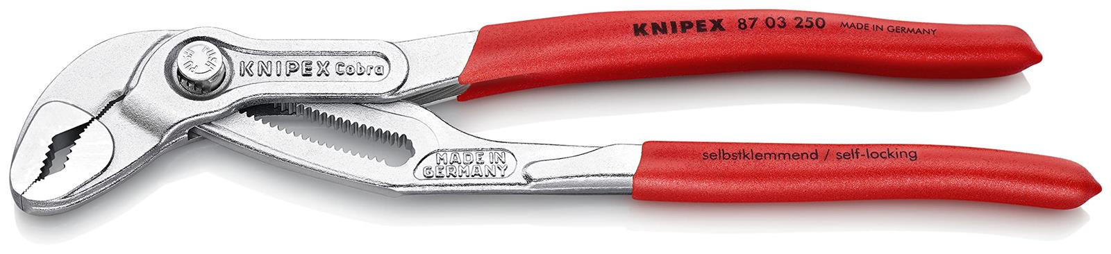 KNIPEX クニペックス Cobraコブラ ウォーターポンププライヤー 全長250mm プラスティックコーティングハンドル クロムメッキ 8703-250
