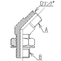 鉄製高圧あと継ぎ  OR36印字機45°エルボ並行ユニファイオネジ（フェイスシールタイプ）×平行ガスオネジ（座付O輪っか ）OR36-16U12 | 1\"U×G3/4(粍)"