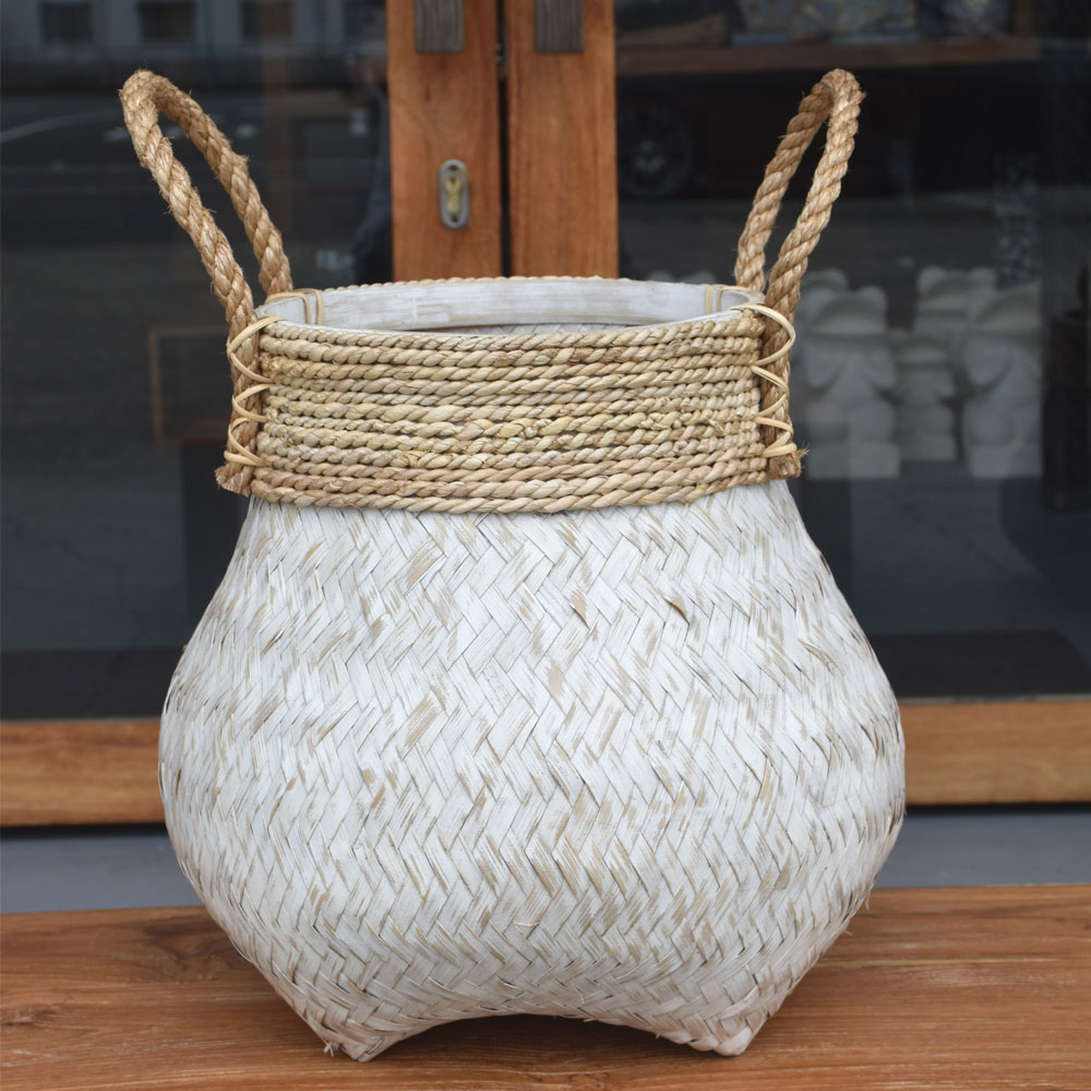 バンブー シーグラスバスケット H45cm バスケット カゴ 鉢カバー ゴミ箱 くずかご ごみ箱 ダストボックス おしゃれ 天然素材 竹 手作り モダン インテリア 雑貨 オシャレ 北欧 シンプル ナチュラル アジアン バリ アジアン雑貨 バリ雑貨 Clinicalaspalmeras Com