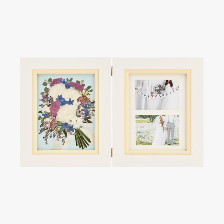 結婚式ブーケ保存 アフターブーケ 押し花 額〈ミルキー H300 × W500（245）花束を残す/無料刻印/フォトウェディング/ブーケ加工/全国対応 KANNAX アフターブーケ専門店