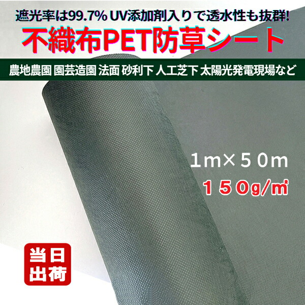 楽天市場】不織布 防草シート ポリエステル PET 密度100G 幅2m×50m UV剤配合 ダークグリーン プロ仕様の荷姿まっすぐストレート2ｍ幅  KS 100g平米 透水 親水 除草シート 草よけ 雑草対策 雑草防止 育苗 砂利下 人工芝下 造園 園芸 ガーデニング : カンノ商会 楽天市場店