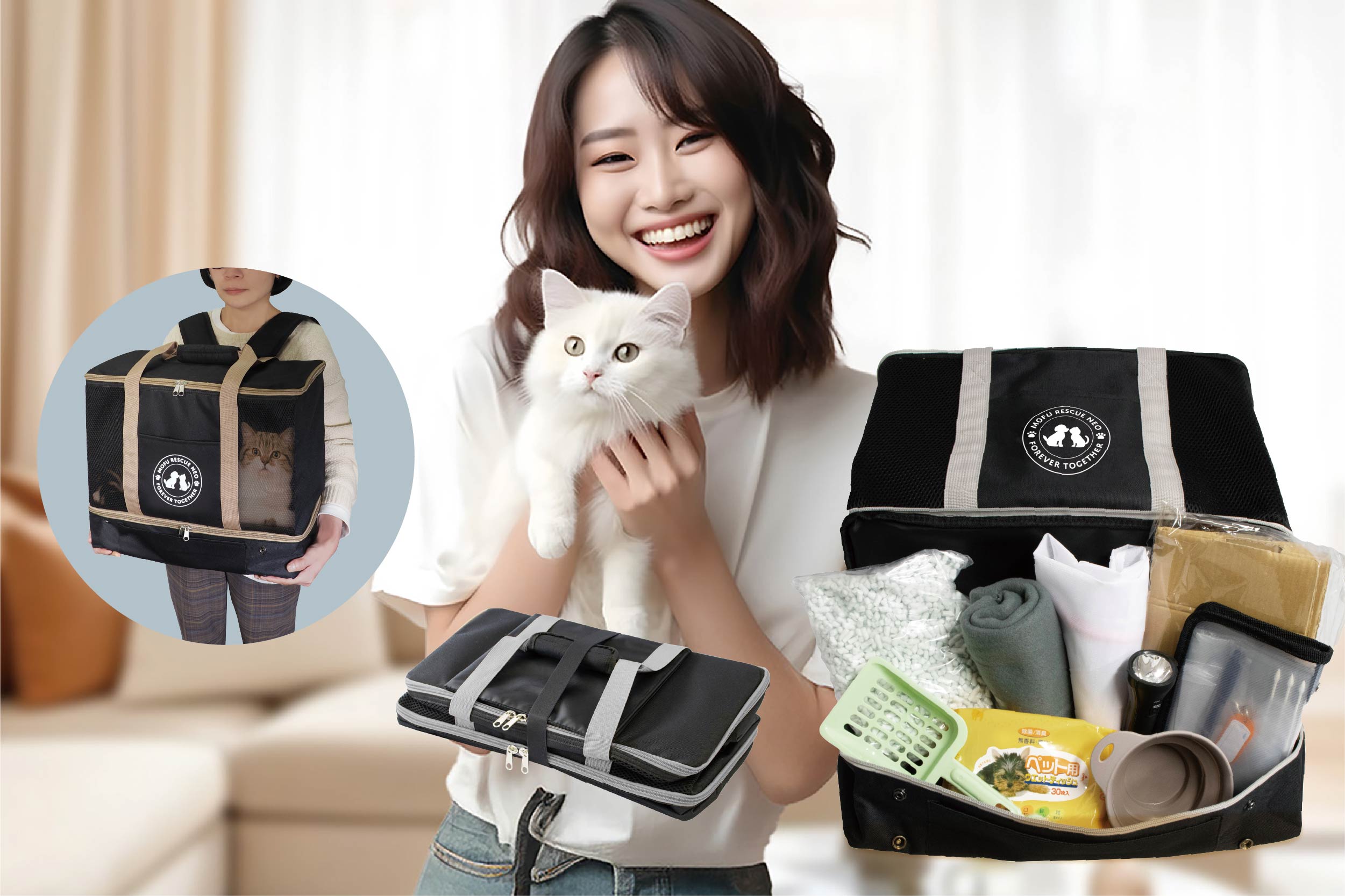 猫専用 18点 防災仕掛ける 防災グッズ 非常用 駆け込み寺用 猫 ねこ 愛玩動物 防災 愛玩動物持ちはこび 可愛らしい おでかけ アウトドア 愛玩動物用キャリーバッグ 背嚢 トートバッグ 3WAY愛玩動物持ちはこび 防災18点仕掛ける(ねこお父ちゃん用)