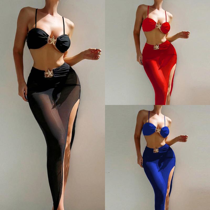 伸縮性 リゾート 欧米風 セクシー 3点セット 水着 チューブトップ 海星モチーフ レディース