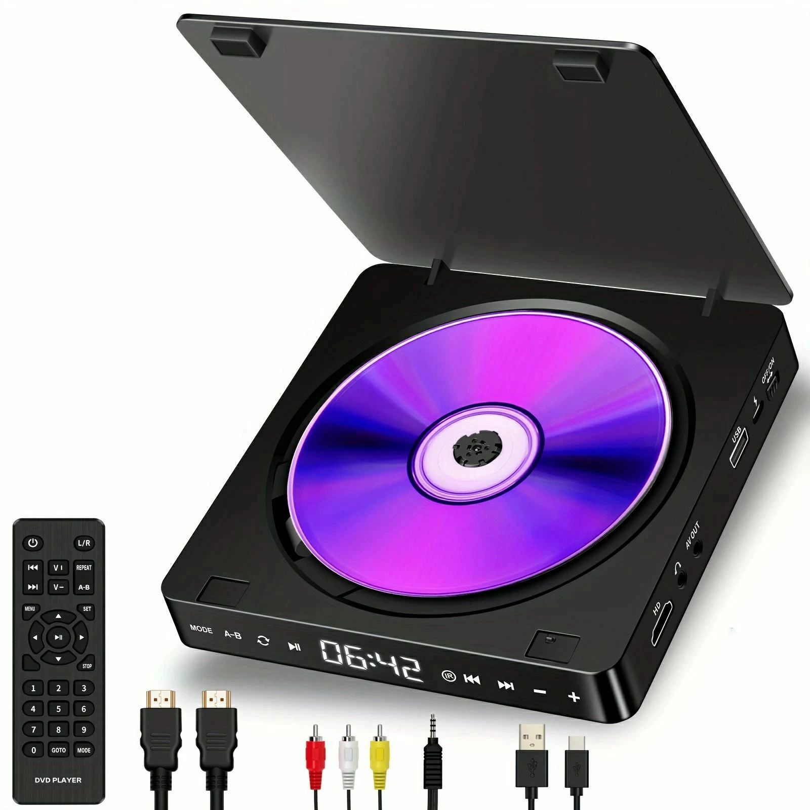 リモコン付属 CD/DVD/VCD対応 USB電源 HDTV対応 HDミニDVDプレーヤー
