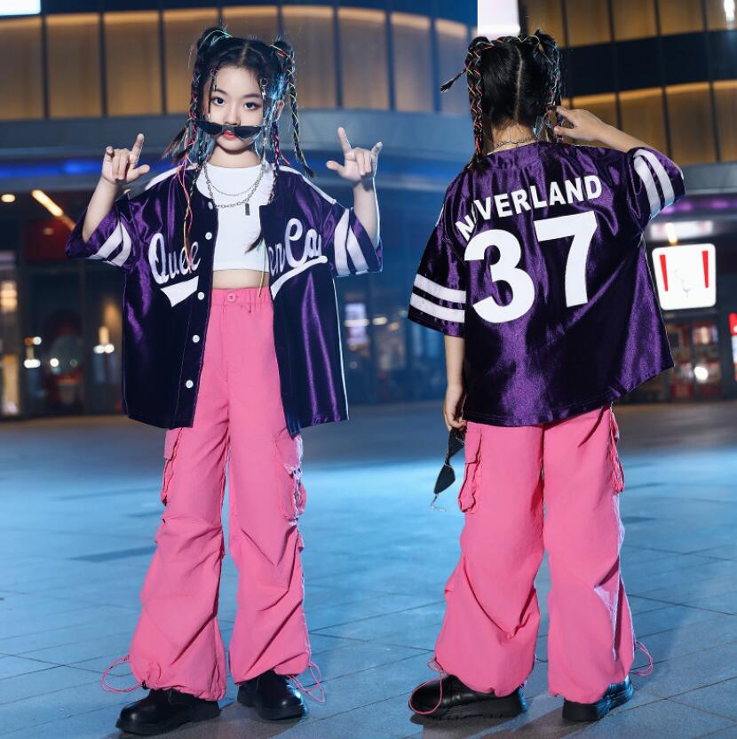 楽天市場】野球風 紫 ベースボールシャツ 公演服 アイドル衣装 キッズ