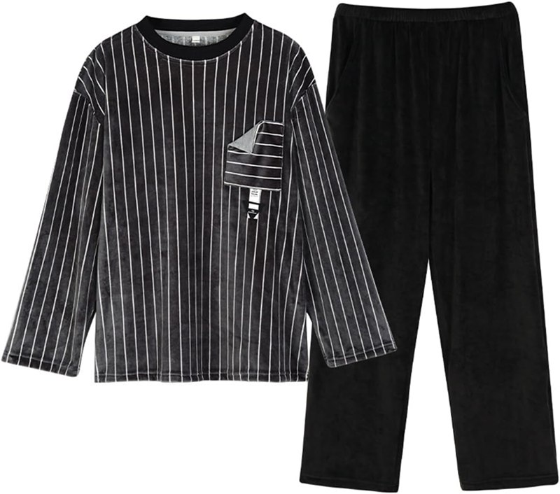 パジャマ メンズ 冬 黒いこと 縞模様柄 もこもこ 綿ネル あったか 長袖 今めかしい お部屋お召しもの 上下仕掛ける ゆったり お部屋着 朦々たる 保温 防寒 気が大きい大きさ