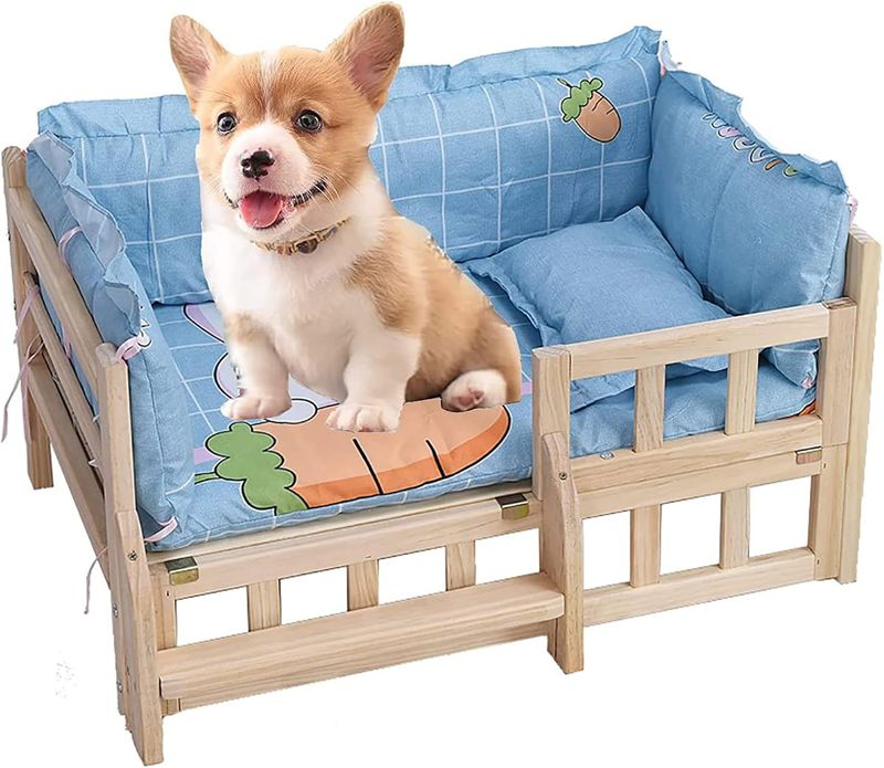 愛玩動物臥榻 高架犬用臥榻 木製愛玩動物臥榻 寝具\u0026ガードレール付き添い人 愛玩動物寝いす 取りはらい能力のあるな犬猫臥榻 マットレス\u0026駒寄せ付き添い人 大型/中型愛玩動物用