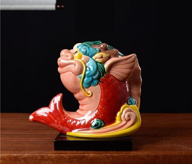 魚龍 魚化龍 鯉のぼり 飾りつけ 開運祈とう 厄除け 縁起物 金運/財運/お引き立て華めく 瀬戸もの製 (Color : 12*11*7コマーシャル)