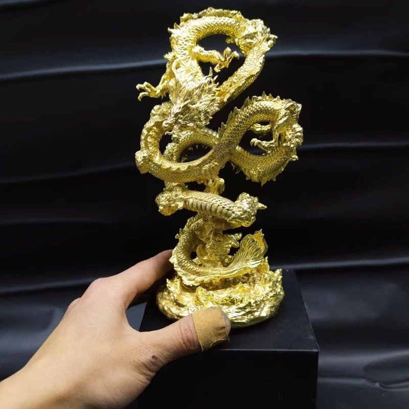 神龍 龍 の飾りつけ 金龍 風水 銅製 昇運金龍風水グッズ 開運グッズ 縁起物 機運こみ上げる縁起物 厄除け 吉祥開運 呉れて遣る 差し上げ物高さ22コマーシャル (Color : 1)