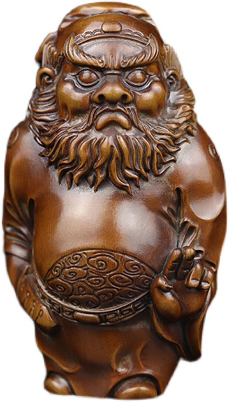 細密画仏像 鍾馗様【鍾馗・鎮宅聖君】飾りつけ （木製：ツゲ）＿木彫り 仏像 刻みつける仏像 神像 芸術品 ミニ型 仏像世界 黄楊 柘植 伝染病逃げ失せる 厄災除け 風水 金運 開運 財運(Size:8.5糎