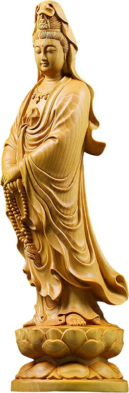 木彫りの仏像 観音菩薩彫像 飾りつけ ツゲ製御膳上等木彫り 木製仏像 黄楊 柘植 観音像刻みつける 観自在菩薩 仏教芸術品 風水 仏壇仏像 祈る 厄除け