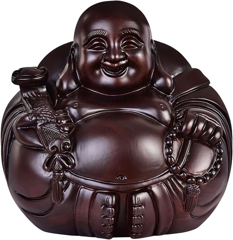 仏像 木彫り 七福神 布袋 様 布袋さんの飾りつけ 飛び切り生まれながら まっ黒 金運 護身符(Size:8糎)