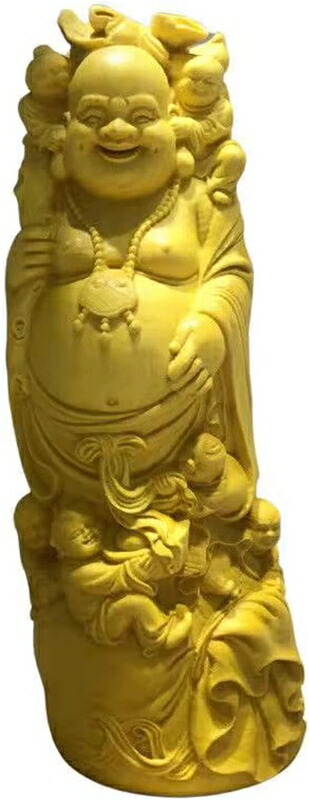 開運七福神 布袋 柘植製 木彫り 仏像 飾りつけ 縁起物 風水(Size:7.8*2.3*2.5糎)