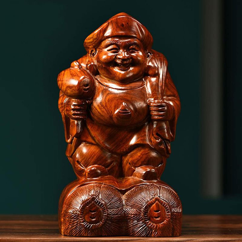 仏像 木彫り 七福神・大黒天 木像 木製図形 黄花梨 御引き立て流行る 無病息災 仕合わせ 仕合わせ 厄除け (高さ15 糎)