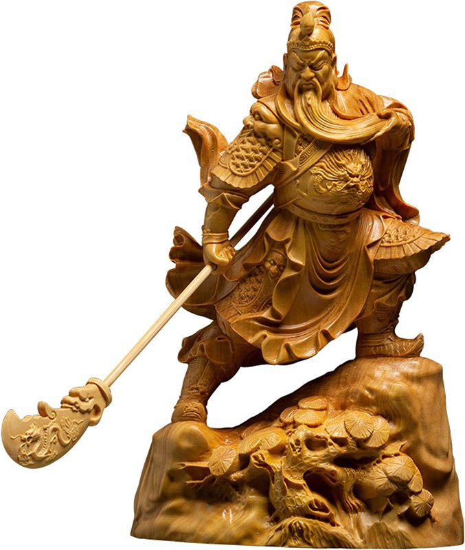 関羽飾りつけ 木製図形 ツゲ 柘植木彫り【 三国志 関羽 雲長 関羽像 武財神】風水グッズ お引き立て華めく 金運 御役目運 開運グッズ 中国言い慣わし芸術品 縁起物(Size:12多情多感)