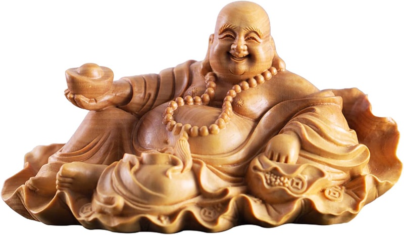 仏像 木彫り 布袋様の飾りつけ 柘植の木 お引き立て華めく 無病息災 仕合わせ 仕合わせ 厄除け (原木)(Size:12*6.5*6 糎)
