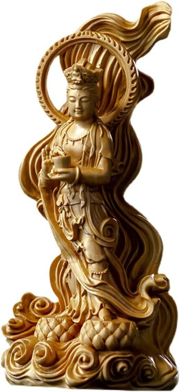 木彫り 聖観音菩薩立像 16cm 木製木像 仏教美術品 ＜ 仏像 開運置物 幸運置物 ＞ 観世音菩薩像 観自在菩薩像 聖観音 (小葉?楊木)｜感謝マーケット
