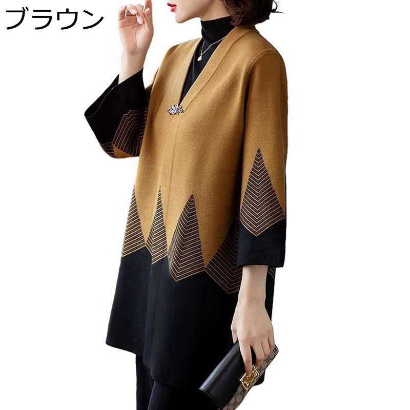 年がしらレディース ジレー ロング おお祖母ちゃん 成人女性服 羽織り 編み物 スウェーター 二分の一厚地の外套 成人女性 上衣 寒さ打つ手 防寒 馬鹿でかい大きさ ニットアウター お年よりの服 秋冬