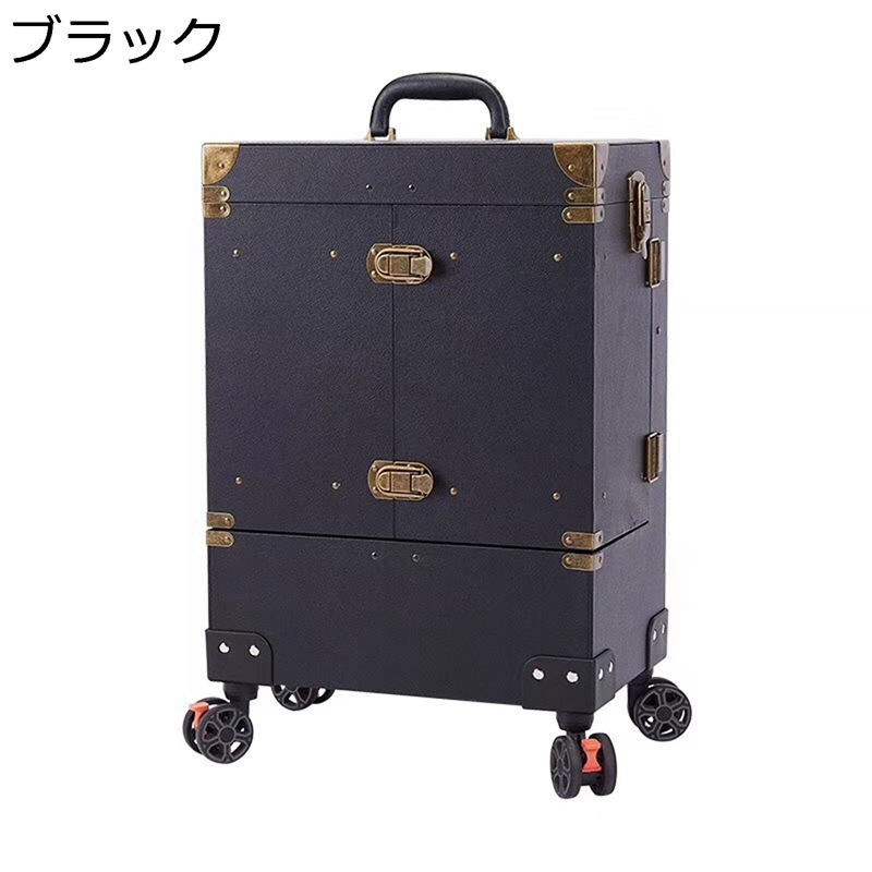 メイクキャリーケース 大容量 化粧ボックス キャスター付き 2層 取外し輪 トロリーケース プロ 仕切り 救急箱 化粧道具入れ 使用便利 引き出し付き化粧品ケース トラベル 旅行 ファッション｜感謝マーケット