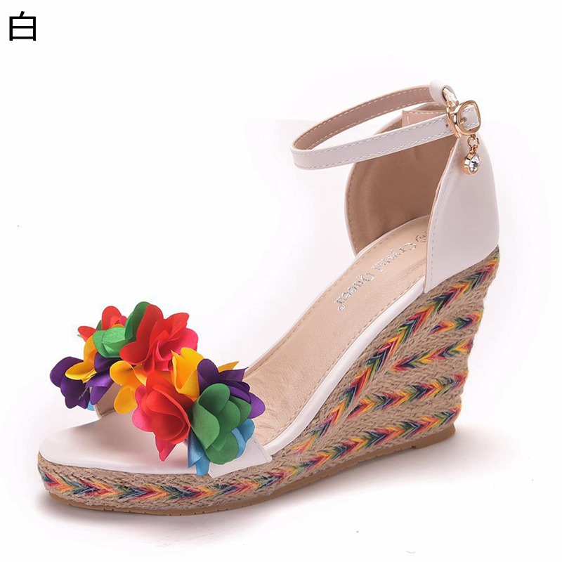 ウェッジサンダル レディース ジュートサンダル ファッションサンダル セパレート 厚底 カラフルな花 ワンストライプ ハイヒール ハワイ 森ガール 姫系 夏靴 歩きやすい パーティー トラベル