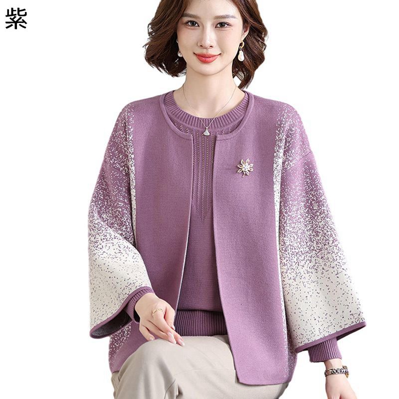 カーディガン 婦人服 中高年 レディース 2点セット 長袖 サマーニット セーター アウター 丸首 春秋服 大きいサイズ 60代 70代 スリム 着痩せ カジュアル 普段着 通勤 敬老の日 プレゼント 薄手 上着｜感謝マーケット