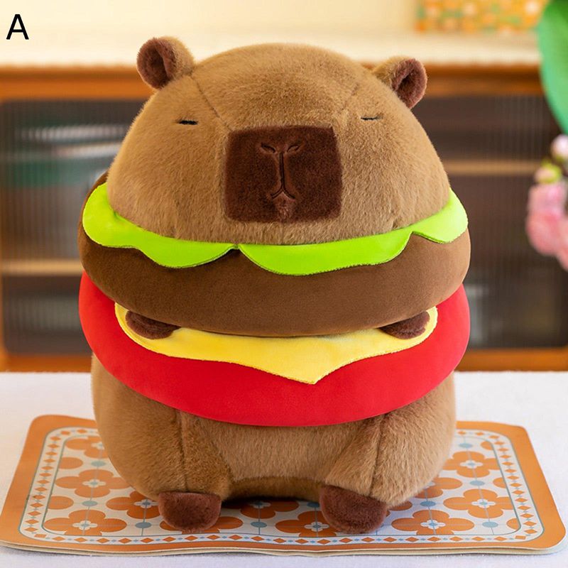 カピバラバーガーぬいぐるみ 抱き枕 クッション 可愛い お昼寝クッション 添い寝枕 もちもち ふわふわ もふもふ 柔らかい 動物 カピバラ抱きまくら クリエイティブ 癒し おもしろ プレゼント ギフト 彼氏 インテリア ソファ｜感謝マーケット