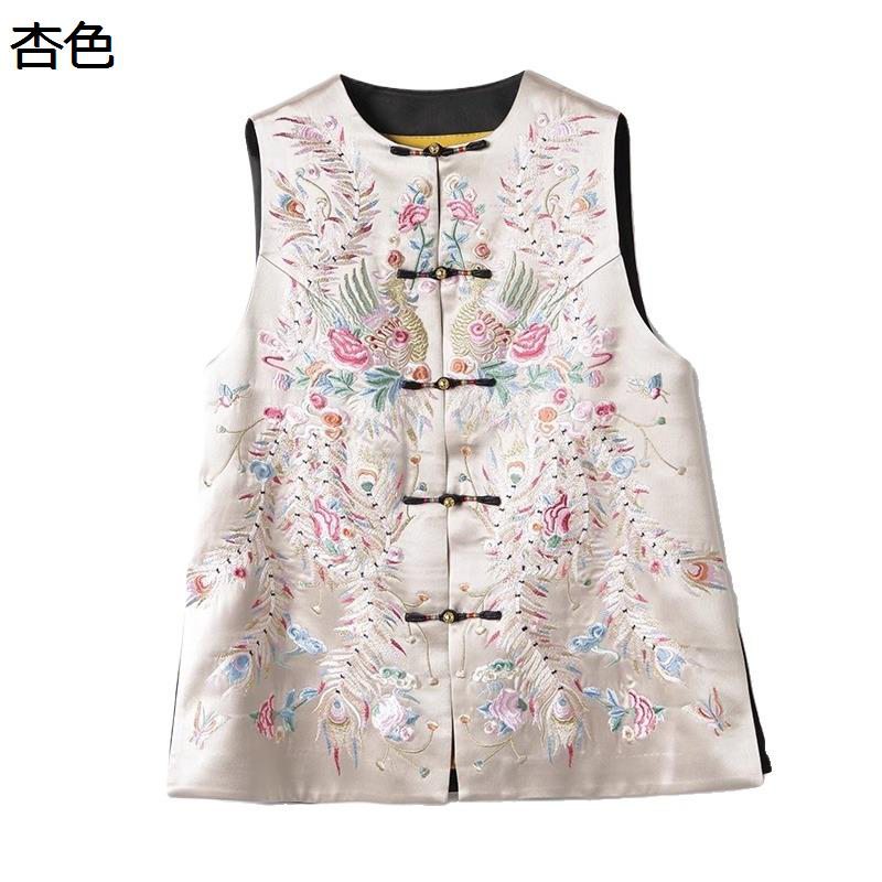 中華風 ベスト ジレ レディース 袖無し 刺繍 チャイナ服 鳳凰柄チョッキ 体型カバー お洒落 サマージャケット 優雅 軽量 重ね着 おしゃれ レイヤード 前開き 春夏秋用 ファッション スタンドカラー｜感謝マーケット