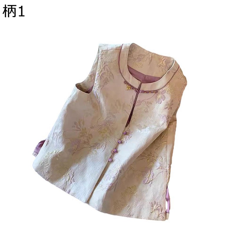 中華風 ベスト ジレ レディース 袖無し 刺繍 チャイナボタン 花柄 チョッキ 着痩せ お洒落 サマージャケット 細身 重ね着 おしゃれ レイヤード 前開き シンプル 春夏秋用 ファッション スタンドカラー｜感謝マーケット