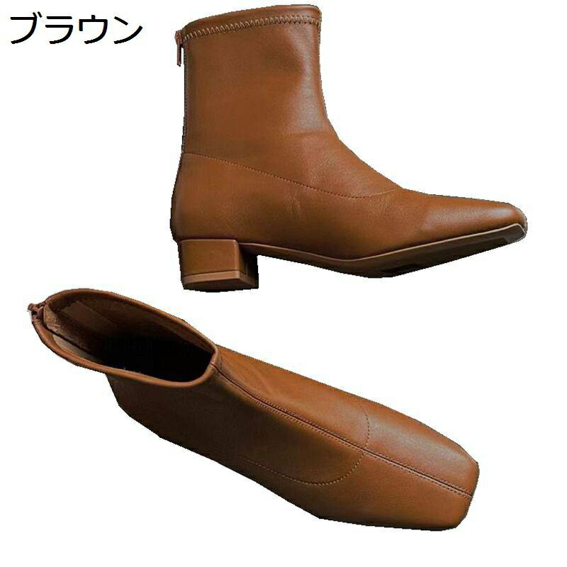 本革ブーティ レディース アンクルブーツ ショートブーツ スクエアトゥ 袴用ブーツ 合成皮革 バックジップ 美脚 秋用 大人 幅広 防水 防滑 フェミニン コーデ ローヒール イベント カジュアル オフィス|感謝マーケット